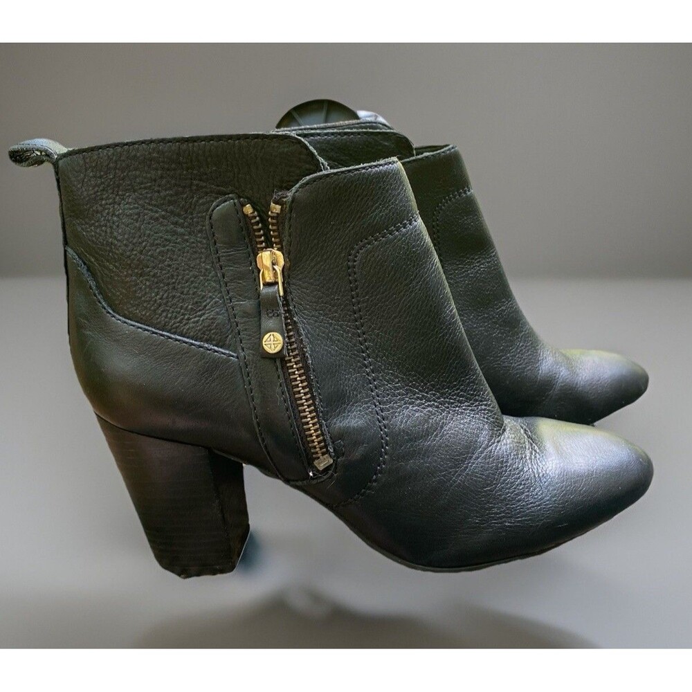 Antonio Melani Harlen Black Leather Boots Double Zippers Womens Size 9M